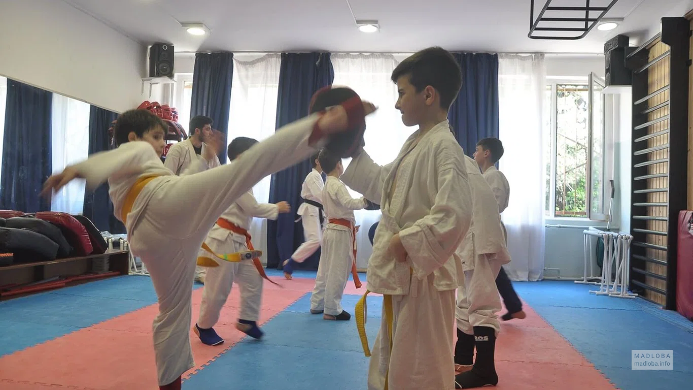 Отработка ударов ногами в спортивной школе 126 Dojo