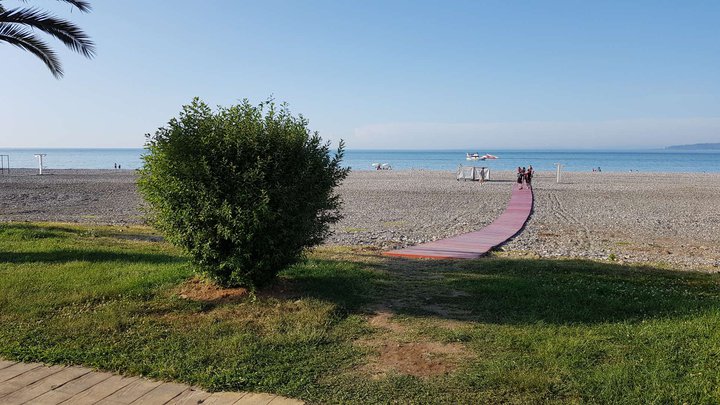 The beach opposite the Alphabet Tower