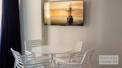 The interior of the hotel room