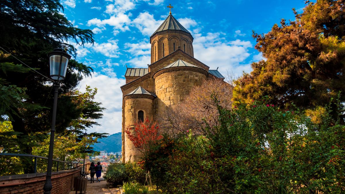 The facade of the Cathedral of the Mother of God in Metekhi