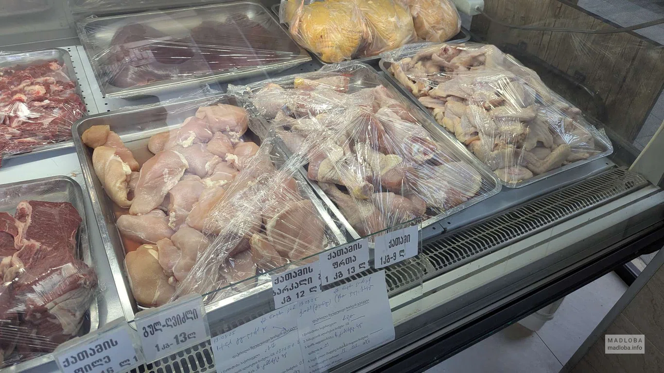 Свежее мясо и курица в магазине