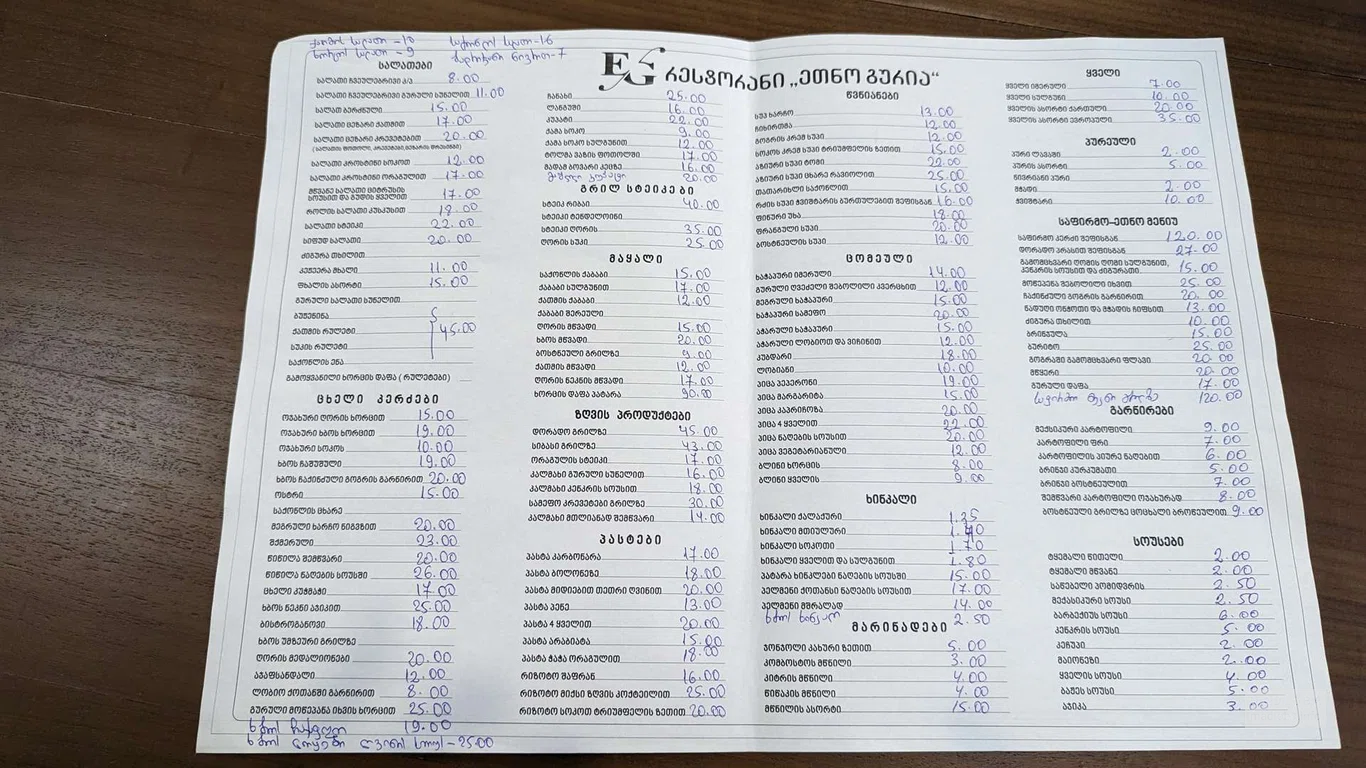меню на грузинском