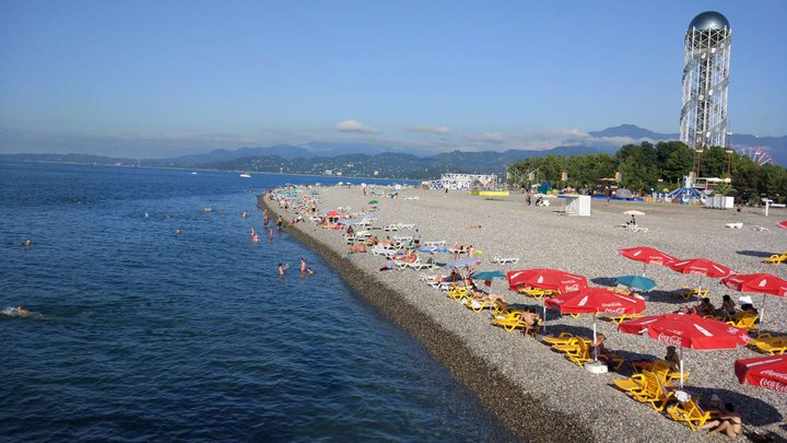 The beach to the right of the pier
