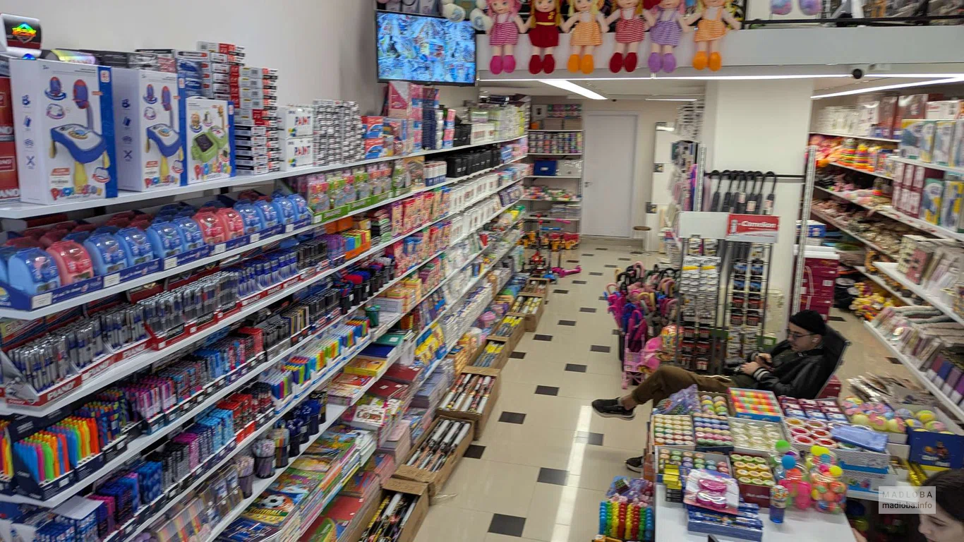 большой ассортимент канцтоваров и игрушек в магазине Sany Toys в Батуми