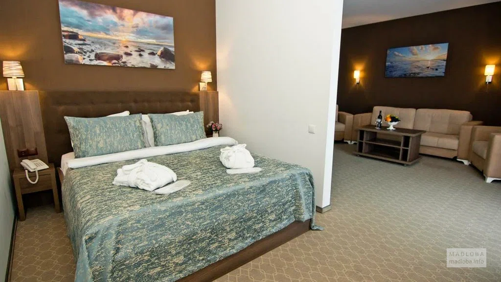 A bedroom at the Sky Hotel in Batumi