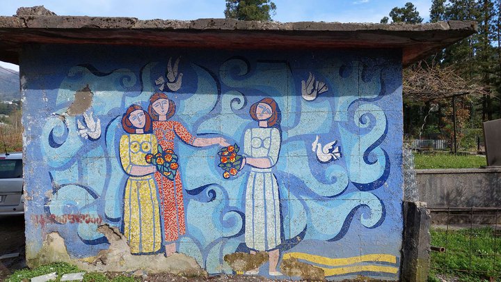 Soviet mosaic bus stop