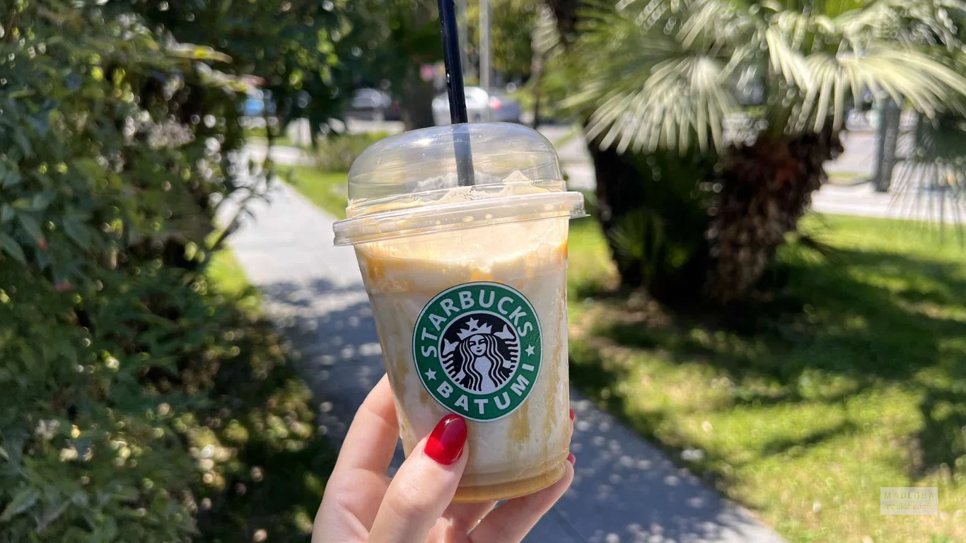 Фирменный стаканчик с десертом в Starbucks Coffee in Georgia