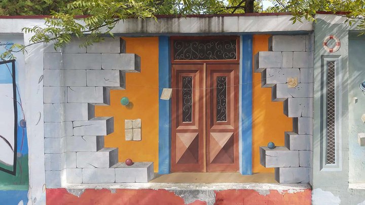Street art on the fence of the Maritime Academy