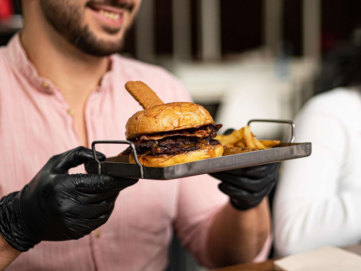 Elegant burger serving in the restaurant