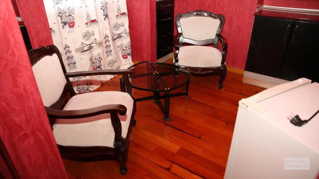 The interior of the hotel room