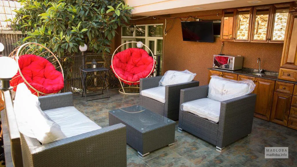 Outdoor terrace of the Black Sea House Hotel