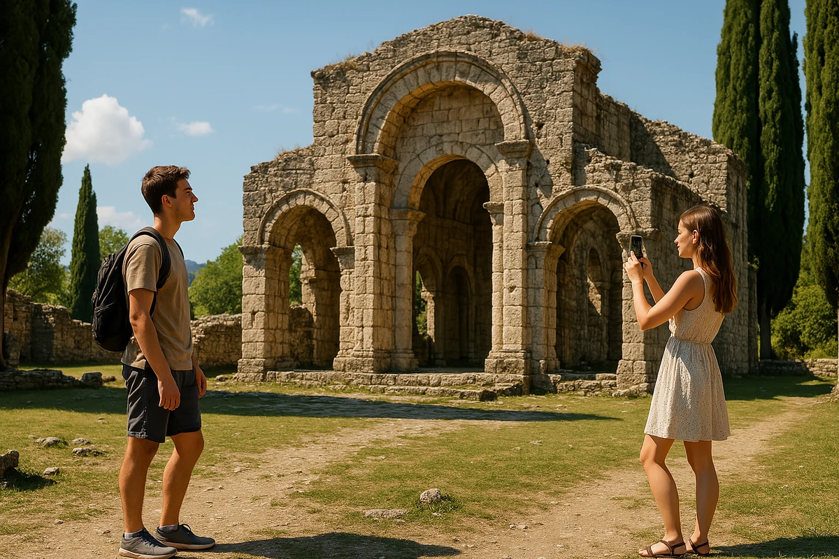 туристы фотографируются Цандрипшского храма.webp